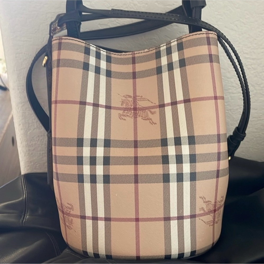 Burberry Lorne Haymarket Check Bucket Crossbody